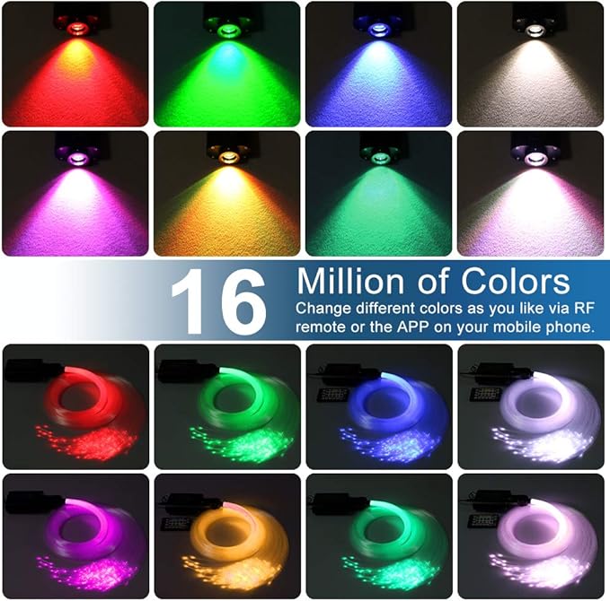 AZIMOM 16W Car Use Sound Activated Fiber Optic Light Box Engine Music Sensor Mode RGBW APP/Remote Control Starlight Engine Driver for Car Indoor Star Lighting Decoration