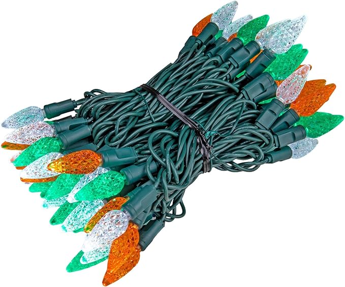 ‎‎‎Novelty Lights 24FT 70 LED C6 LED St. Patrick's Day String Lights, Outdoor Christmas Tree Commercial Grade LED String Lights, Christmas Lights Outdoor Tree Decorations Outdoor (Green/White/Orange)