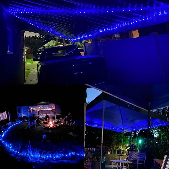 QITONG Blue Solar Christmas Lights, 4 Pack Each 33ft 100 LED Fairy Lights Outdoor Waterproof, 8 Modes Silver Wire Twinkle Mini Lights