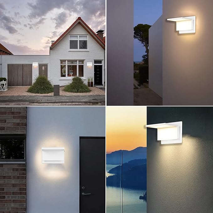 Wall Light Outdoor LED Wall Mount Lamp White Modern Wall Sconce Lighting Lantern Fixture for Porch Front Door Garden Yard Patio IP54 Waterproof 10W 680Lm 3000K