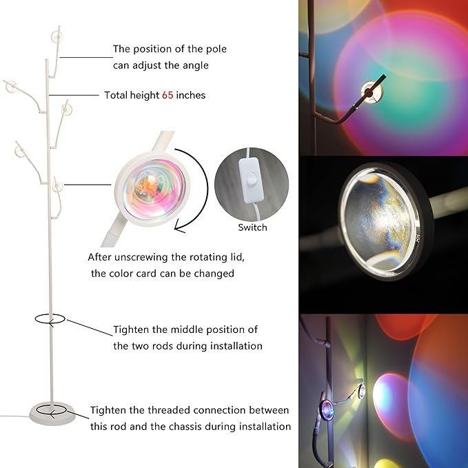 Sunset Lamp, 5 Head Halo Sunset Floor Lamp Halo Lamp with Replaceable Filters Ambient Mood Halo Projector Floor Lamp for Bedroom Living Room