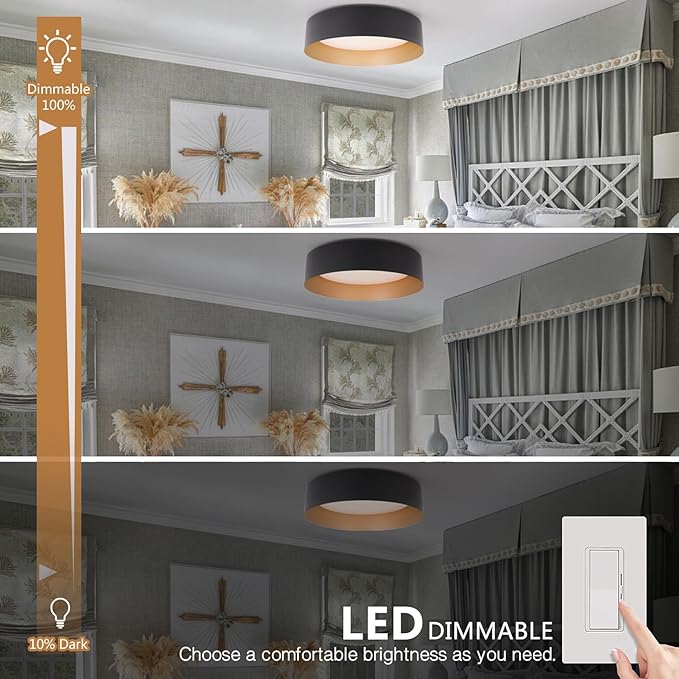 Bargeni Flush Mount Ceiling Lights,12.5 inch Ceiling Light Fixture,3000K/18W, Matte Black with Champagne Gold Inside Finish,Flush Mount Light Fixture for Balcony,Outdoor,Kitchen,ETL Listed-2 Pack