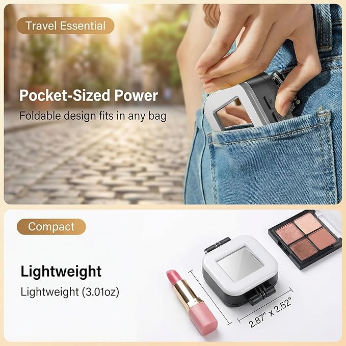 Magnetic Selfie Light Foldable Phone Night with Mirror Rechargeable RGB LED Fill Light Disco Party Mode Portable Ring Light for iPhone Magsafe for Selfies/Photography/TikTok/Zoom Calls