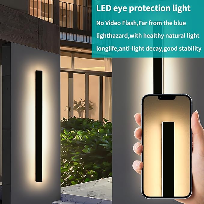 Mikeru 71" 2Pack Outdoor Wall Sconce 3000K Warm White - IP65 Waterproof Black Exterior Light, Hardwired Wall Mounted Fixture for Porch, Patio & Entryway | Non-Dimmable Weatherproof Design