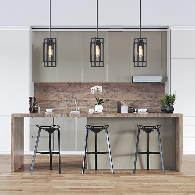 Black Pendant Lights Kitchen Island, Adjustable Modern Pendant Lights Fixture Farmhouse Mini Kitchen Pendant Lighting, Square Pendant Ceiling Hanging for Bedroom Dining Room Entryway Foyer