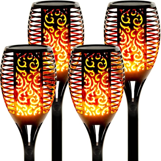 Walensee Solar Tiki Torches with Flickering Flame,96 LED Solar Torch Lights Outdoor Waterproof,43" Tall Super Larger Size Tiki Torches for Outside Garden Patio Yard, 4Pack