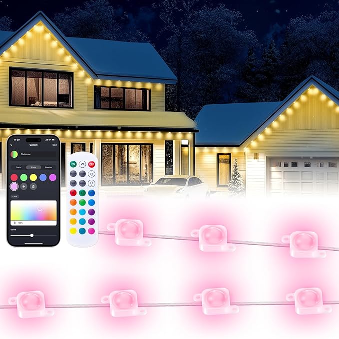 RGB Permanent Outdoor Lights for House, 400FT with 200 LED, IP67 Waterproof LED Lights for Christmas Decorations, Work with Remote, APP