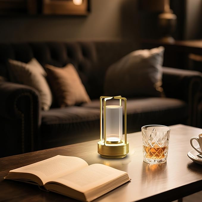 Cordless Portable Table Lamp-Rechargeable LED Lighting. Featuring 3 Adjustable Color Temperatures & Stepless Dimming Function, Battery-Operated Desk Lamp Adapts to Indoor/Outdoor Settings(Gold)