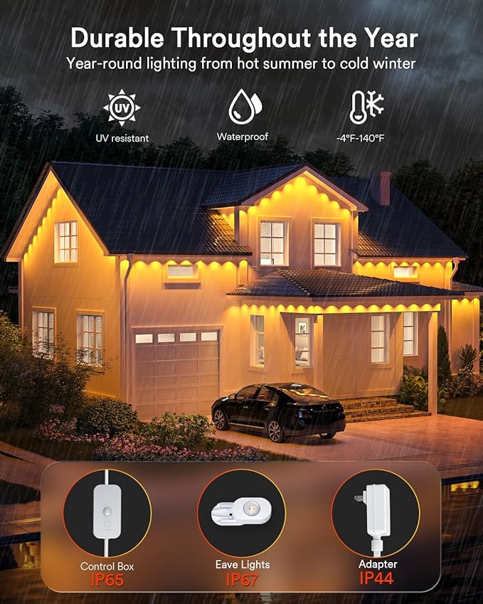 Lumary Smart Permanent Outdoor Lights 2 with Remote & Slide-Base, 50ft with 30 RGBAICW LEDs 1800lm for Daily & Accent Lighting, Work with Alexa Google, 110+ Scene for Halloween Christmas Decor, White