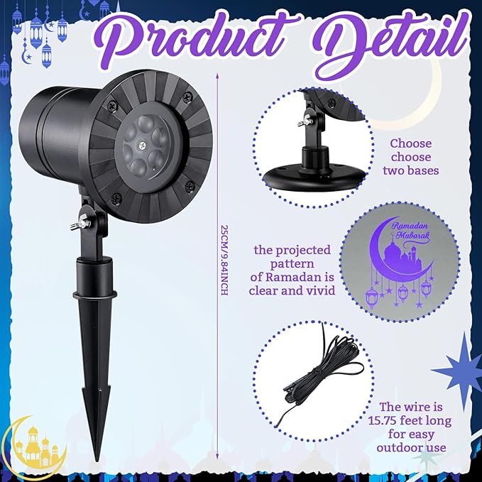 Ramadan Mubarak Outdoor Projector Lights Decoration Projection Lamp for Eid Al Fitr Kareem Decoration for Muslim Ramadan Outdoor Waterproof for Garden Home Yard