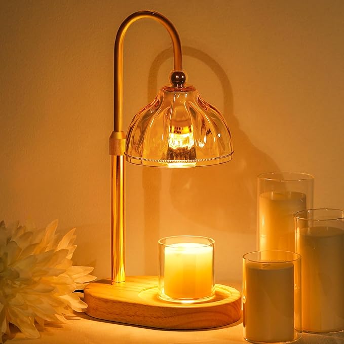 Candle Warmer Lamp, Wax Melt Warmer with Timer Dimmer, Height Adjustable, Amber Lampshade, Includes 2 Bulbs, Birthday Gifts for Women, Mom, Christmas, Housewarming