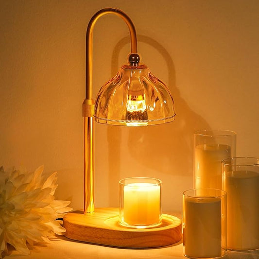 Candle Warmer Lamp, Wax Melt Warmer with Timer Dimmer, Height Adjustable, Amber Lampshade, Includes 2 Bulbs, Birthday Gifts for Women, Mom, Christmas, Housewarming