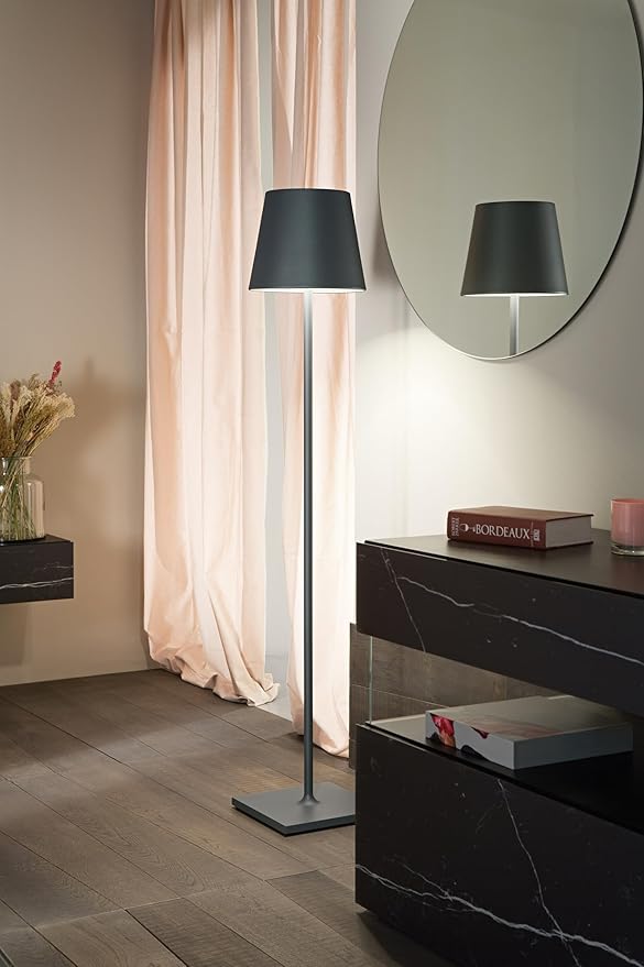 Zafferano, Poldina XXL Lamp, Rechargeable Cordless Floor Lamp with Touch Controls, Suitable for Indoor and Outdoor, Dimmer, 2700-3000 K, Adjustable Height 27-59 Inches, Dark Grey Color