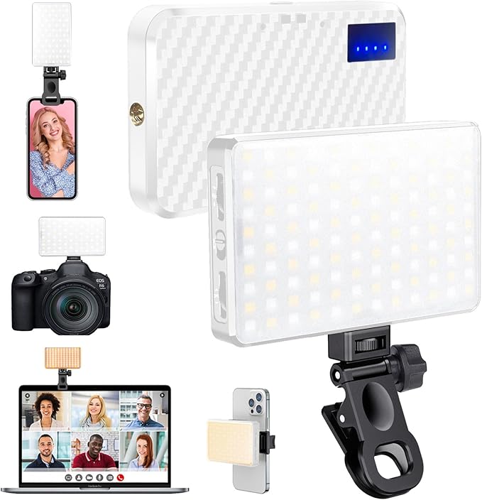 MACTREM 168 LED Selfie Light for iPhone,Portable Phone Light, 3000Mah Rechargeable Video Light, Adjusted 3 Modes, for iPhone, Camera, Laptop, iPad, Video Conference, TikTok(White)
