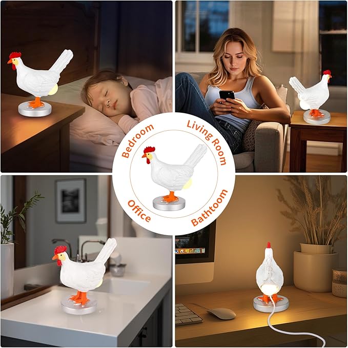 Upgraded Chicken Egg lamp,Funny Resin Chicken Egg Night Light,3D LED Egg Table Lamp with Longer USB Cable and Switch Buttons for White Elephant,Christmas,Easter