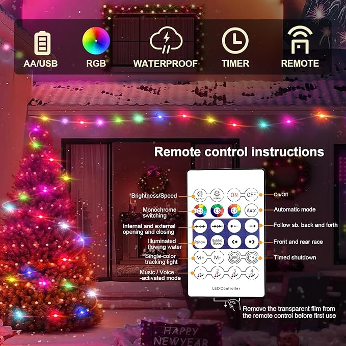 Aogist Color Changing 16ft 50LED Smart Fairy Lights with Music Sync APP Remote Control,USB/Battery Operated Waterproof Timer String Lights for Outdoor Christmas Wedding Bedroom Party Decor
