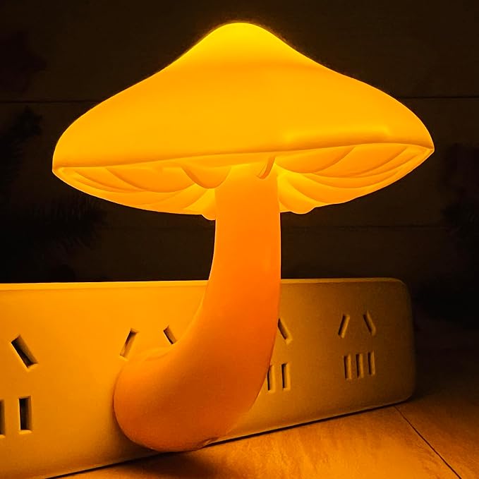 Sensor LED Mushroom Night Light - Plug-in Wall Energy Saving Dream Bed Room Nightlight for Kids Adults Cute Mushroom Lamp Cottagecore Decor for Bedroom, Bathroom, Stairs, Hallway Corridor, Warm Yellow