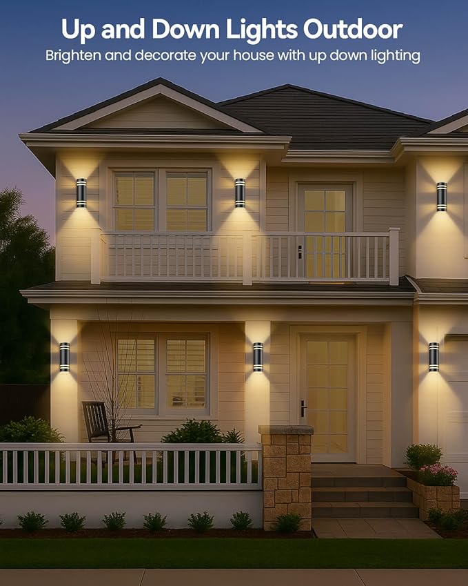 KIZON Dusk to Dawn Outdoor Lighting 2 Pack, Modern Outdoor Wall Light Black Exterior Lighting Fixtures Wall Mount with Bulbs Included, Cylinder Outdoor Sconce Lights for House Porch, ETL Listed