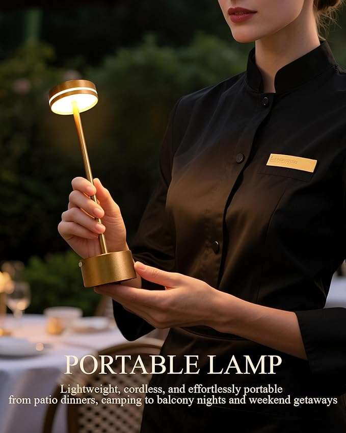 2 Pack LED Cordless Table Lamp Rechargeable, 5000mAh Portable Battery Operated Desk Touch Lamp, 3 Color Dimmable Table Light for Home Office/Dining/Nightstand for Home Décor – Champagne Gold
