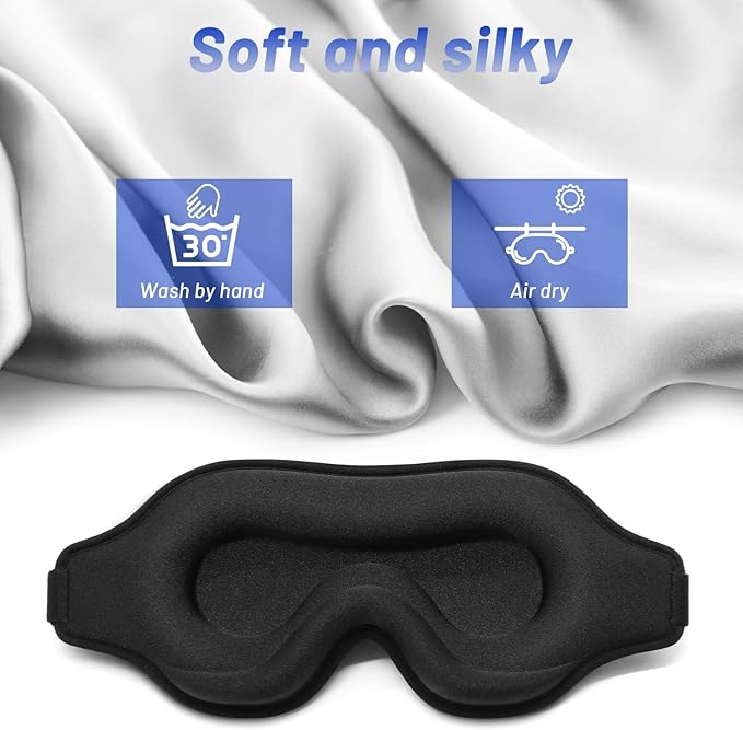 Sleep Eye Mask for Men Women, Lash Extensions 3D Sleeping Mask for Side Sleeper, Travel Blackout Night Blindfold Eye Shade Cover with Adjustable Strap (Black-3D)