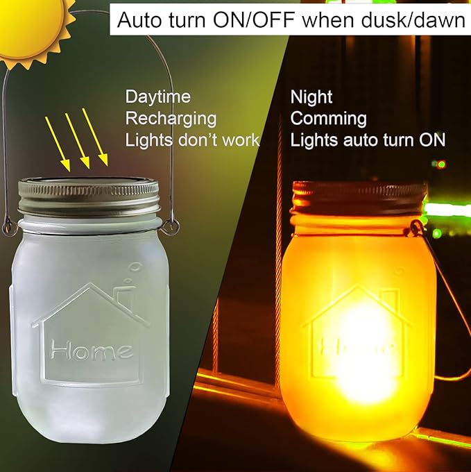 Solar Flicker Torch Lights, 6 Pack Waterproof Dancing Flicker Lanterns Lights Build-in Glass Mason Jar, Outdoor Patio Yard Desktop Party Halloween Xmas Decor Solar Lanterns