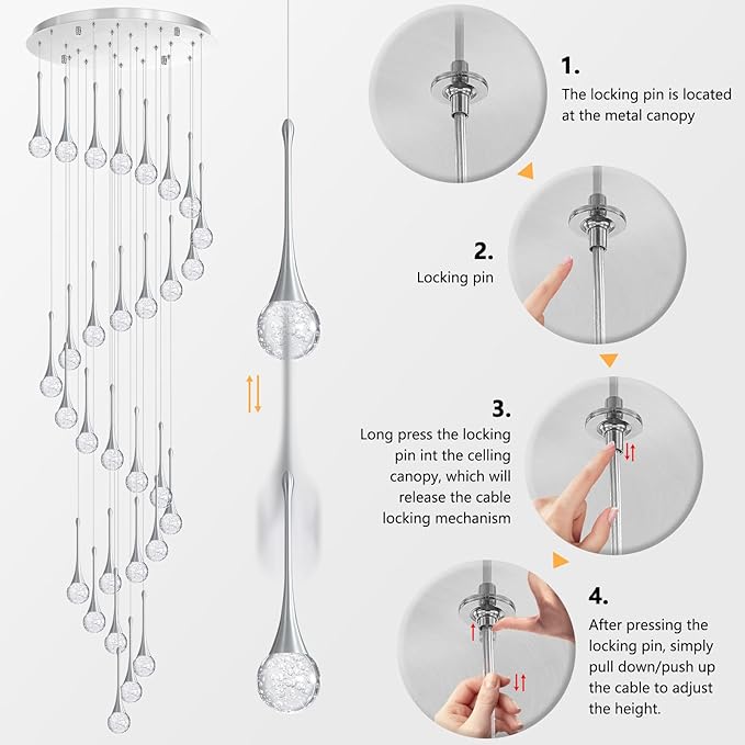 30 Light Modern Glam Crystal Chandelier for High Ceiling LED Dimmable Ceiling Pendant Light Staircase Foyer Enterway Living Room Chandelier Lighting Antique Silver