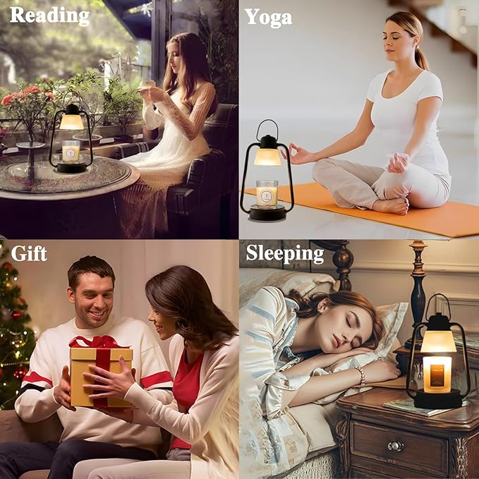 Candle Warmer Lamp with Timer Dimmable, Birthday Christmas Gift for Mom Sister Girlfriend, Vintage Decor Lamp for Housewarming Gift, Electric Wax Melt Warmer for Jar Candle with 2 Bulbs, Black