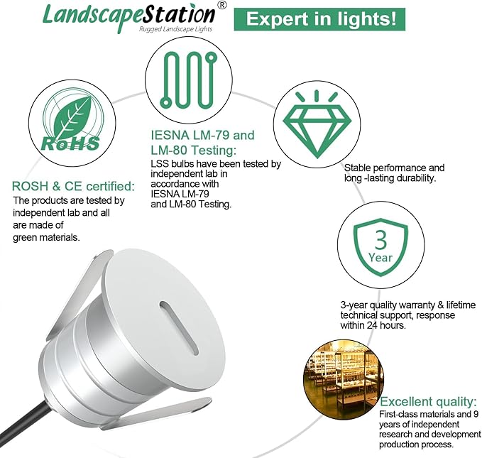 LED Step Lights 10 Packs, 3000K 1W Low Voltage 12V DC/AC 24V DC Recessed In-ground Well Light, IP67 Waterproof Landscape Lighting for Deck, Stair, Yard, Pathway, Garden