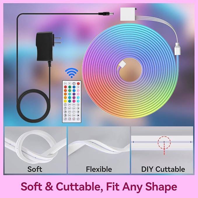 LED Neon Lights, 32.8FT RGB Neon Rope Lights App Control,IR Remote,Music Sync,IP67 Waterproof,Flexible DIY Design for Bedroom,Living Room,Gaming Room,Party,Outdoor,Christmas Decor