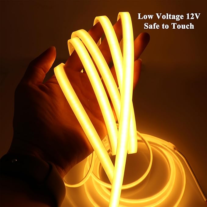COB LED Strip Lights Waterproof IP67 Golden Yellow 2200K DC12V 16.4ft/5m 480LEDs/m Super Bright LED Tape Lights for Outdoor Cabinets Bar DIY Lighting