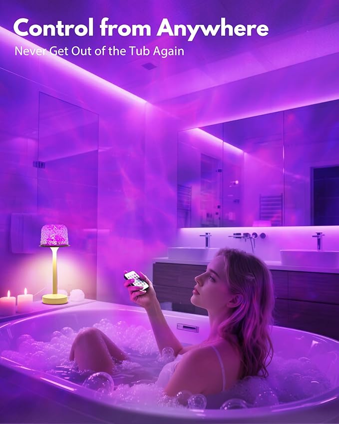 Shower Lamp, Waterproof Shower Light Remote Touch Control, Bath Installations Table Lamp with 16 Colors & 6 Dimming Levels, Romantic Ambiance Lighting for Shower and Shower Cubicles, Spa