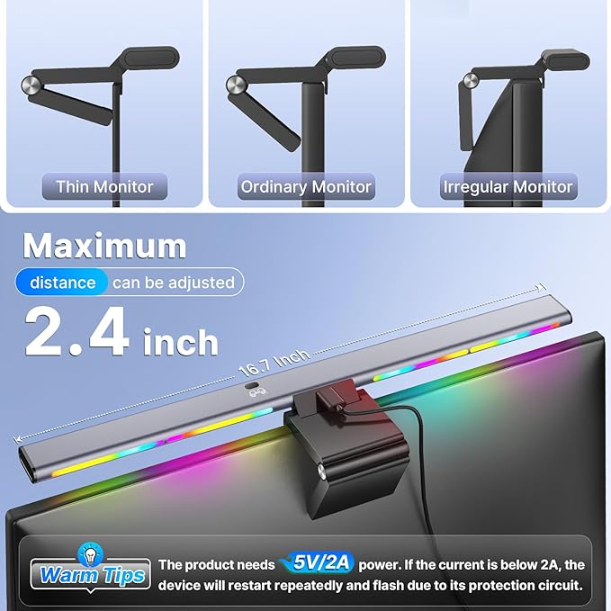 Syrinx Computer Monitor Light Bar, Eye Caring No Glare Monitor Lamp, LED Screen Light Bar with RGB Backlight, Touch+Gesture Control, Fit for All Screens, Dimmable PC Monitor Lamp for Gaming & Office