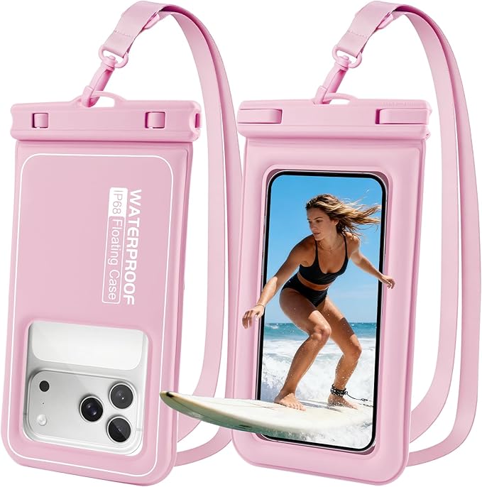 Floating Waterproof Phone Pouch 2 Pack, IP68 Waterproof Phone Case, Up to 8.3" Dry Bag for iPhone 17 16 15 14 Pro Max Samsung S25 Ultra S24 S23, Kayak/Beach/Cruise Travel Essentials Pink