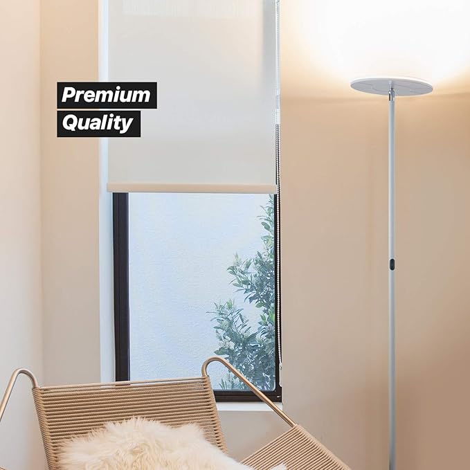 Brightech Sky Flux Dimmable LED Floor Lamp – Super Bright Floor Lamp with 3 Light Modes for Living Room, Office – Torchiere Standing Touch-Lamp, Tall Torch Lamp for Bedroom & Reading - White