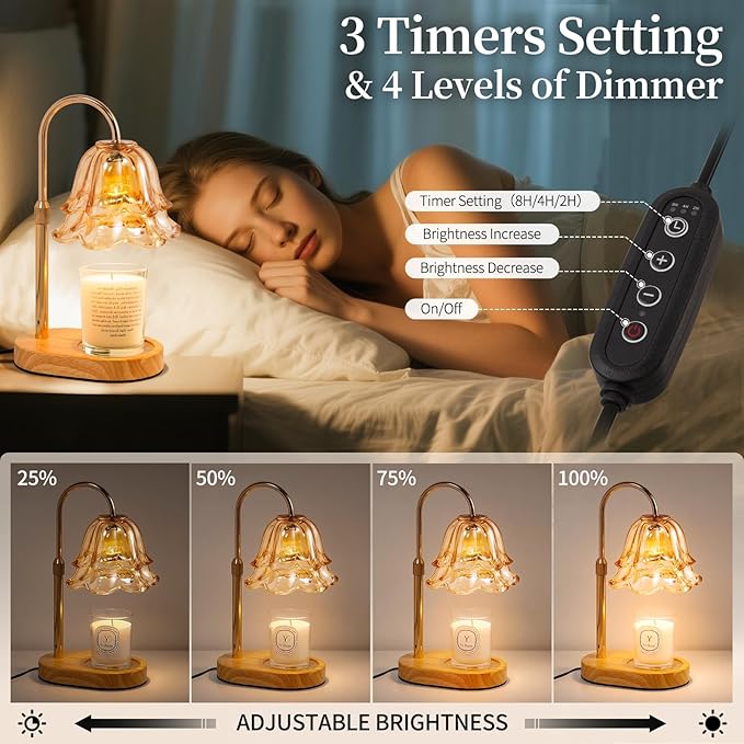 Flower Candle Warmer Lamp with Timer - Dimmable Electric Candle Lamp, Birthday Gifts for Women Mom, House Warming Gifts New Home Decor, Adjustable Wax Wamer Light for Jar Candles, Valentines Day Gift
