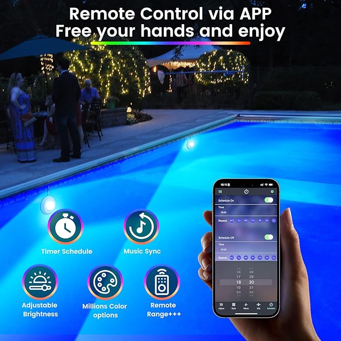 LyLmLe LED Pool Lights 40W Double Lights for Giant Pools, 12V APP Control Underwater Light with Magnet & Timer, 1600lm, IP68 Waterproof Submersible Light for Aboveground and Inground Pools