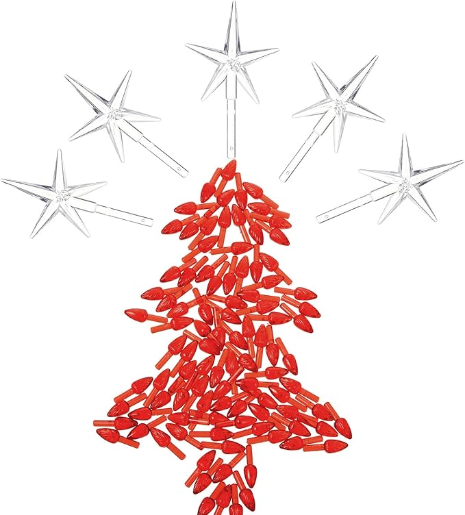 Boao 100 Pieces Ceramic Christmas Tree Bulbs and 5 Stars Replacement Plastic Bulbs for Ceramic Christmas Tree Decorations(4.7 mm Diameter,Red)