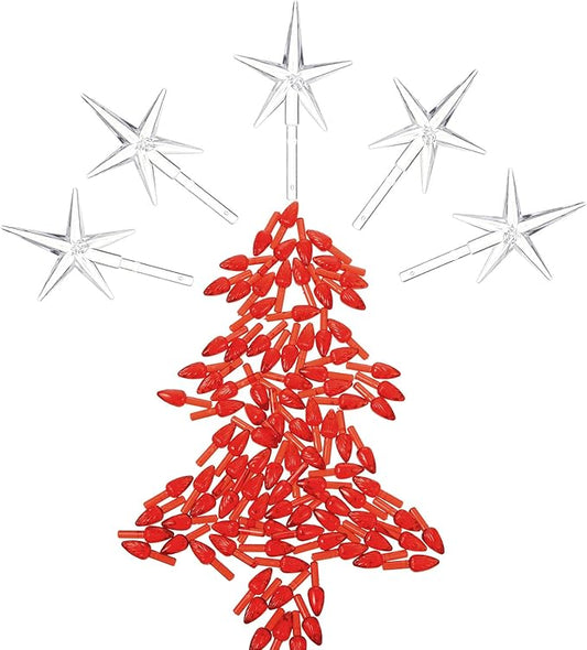 Boao 100 Pieces Ceramic Christmas Tree Bulbs and 5 Stars Replacement Plastic Bulbs for Ceramic Christmas Tree Decorations(4.7 mm Diameter,Red)