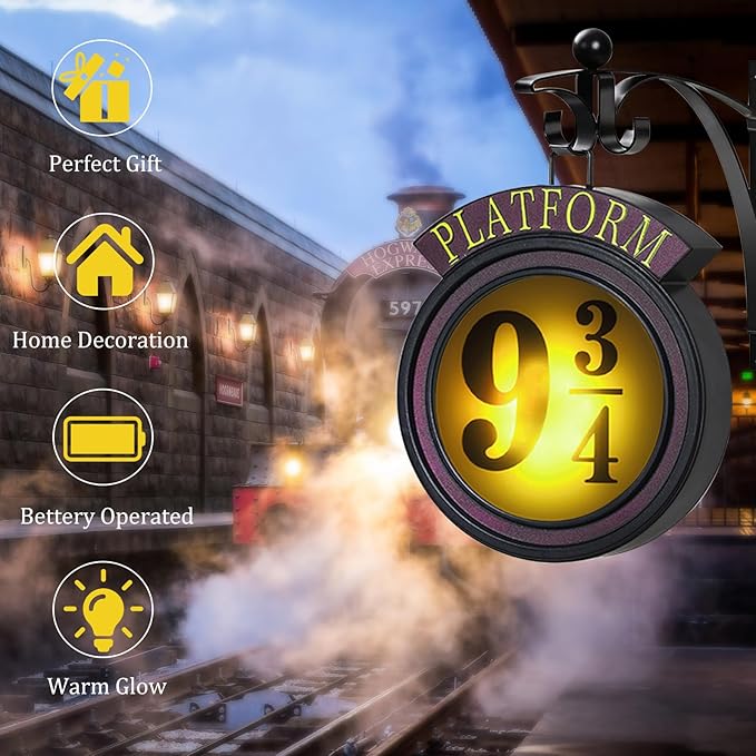 Vintage Hanging 9 3/4 Night Light, Platform 9 3/4 Sign Wall Light, Home Decor 9 ¾ Sign Lights Led Lamp Decoration, Halloween Christmas Gift for Movie Lovers and Fans