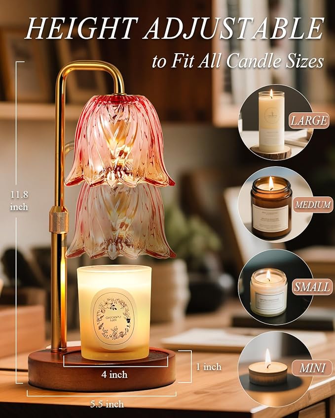 Flower Candle Warmer Lamp with Timer Dimmable,Candle Warming Lamp Height Adjustable,Candles Warmer Light for Jar Candles,Valentines Gifts for Her, Women, House Warming Gifts New Home Decor