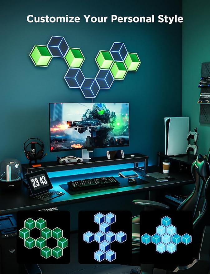 Govee Glide Hexagon Light Panels Ultra, RGBIC 3D Wall Lights with DIY Program, 60 Scenes and 129 Lamp Beads, Upgraded Gaming Light for Gaming Room, Compatible with Alexa, 10 Pack Meteor Gray