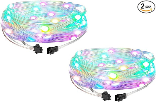WS2812B Fairy String Lights Addressable Individually RGB IC, PVC Wire 16.4FT 50LEDs DC5V/2A for Twinkle Home Garden Bedroom Outdoor Indoor Decor(No Adapter or Controller) 2PCS