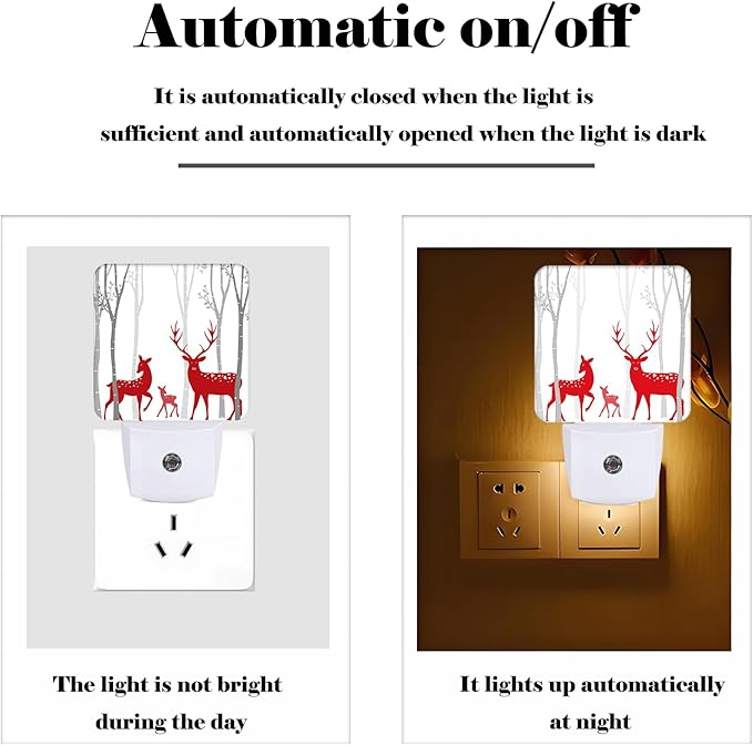 Red Christmas Deer Night Light,Plug-in Nightlights Auto Sensor Night Lamp Dusk-to-Dawn Lamp Home Decor for Nursery Children Girls Boys