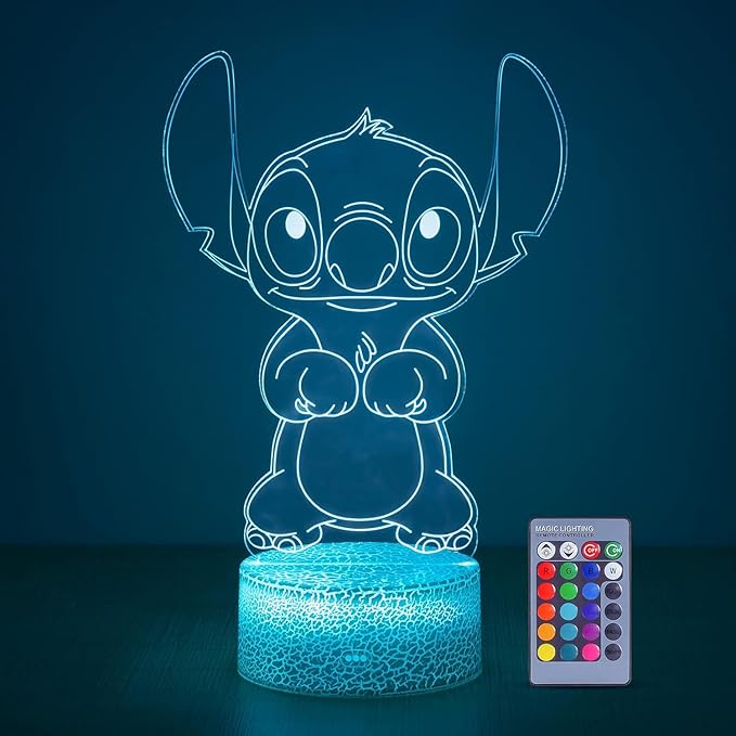 Hoofun Stitch Night Light with Timer & Memory,【2025 New Upgraded】 16 Color Changing LED Lamp,Touch & Remote Control, Stitch Gifts for Girls, Kids, Boys,Cute Bedroom Decor for Birthday Christmas Party