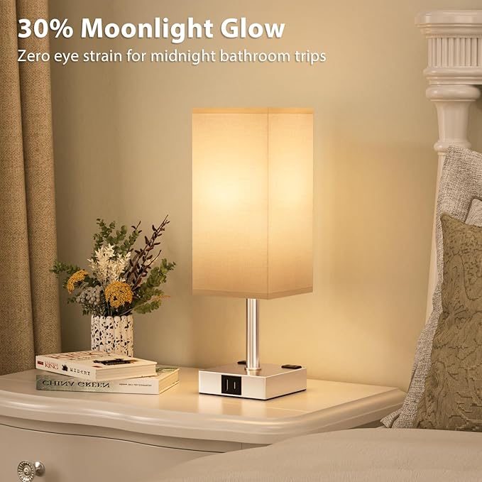 aooshine Light Gold Touch Lamps Set of 2 - Nightstand Lamp with USB-C + A Charge Ports & AC Outlets, 3-Way Dimmable Bedside Lamp, Small Table Lamp Light for Bedroom (Bulb Included)