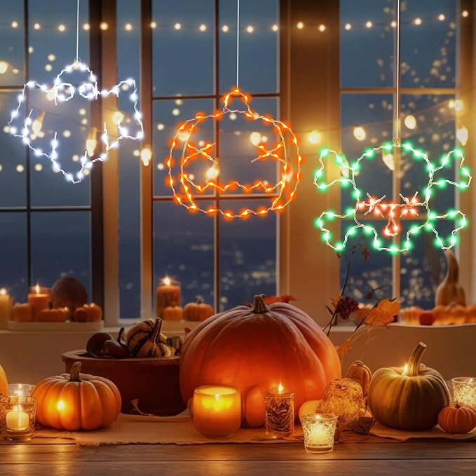 Halloween Decorations Lights 3 Packs, USB or Battery Powered Halloween Ghost Skeleton Skull Decor String Lights, 8 Modes Remote Control with Timer, Outdoor Indoor Home Party Gift