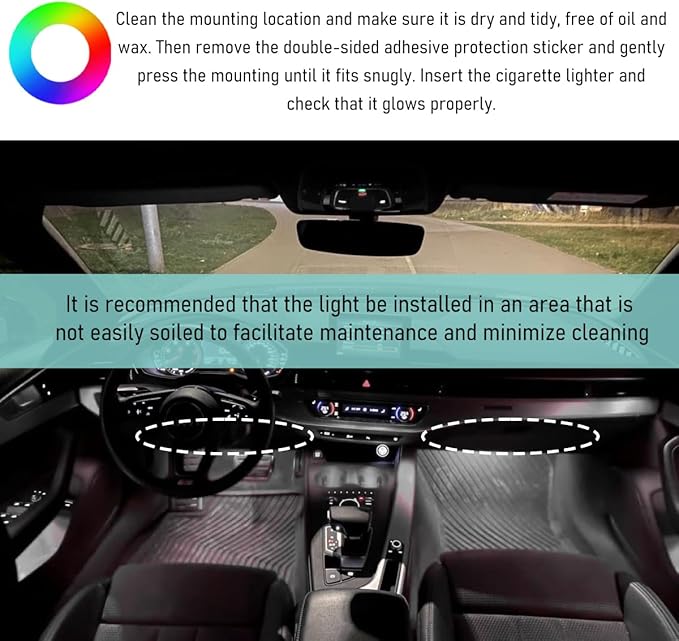 Car LED Strip Light, 24 LED Interior Under Dash Atmosphere Lights with Cigarette Lighter, Vehicle Decor Lamp Ambient Night Light Strip Lighting, Universal Car Accessories (White)