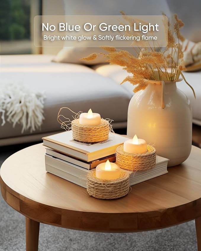 Flameless Candles, 24Pack Timer Fake Candle, LED Tea Light Candles, Battery Operated Votives with 6 Hours Timer Auto for Halloween Christmas Wedding Decor-1.5'' D X 1.25'' H, Warm White