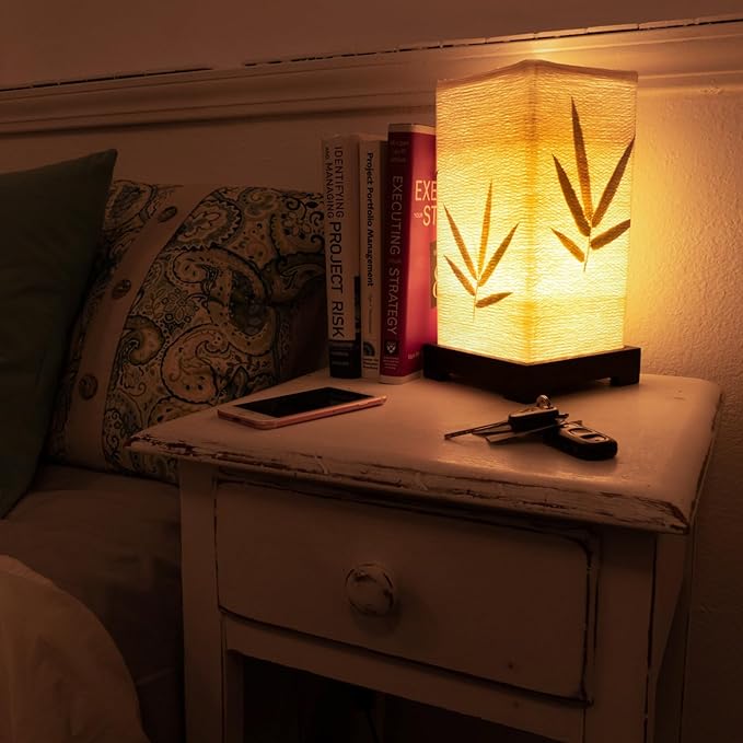 Japanese Lamp Lantern Asian - Table Lamp Japanese Decor Bamboo Lamp for Nightstand, Dresser, Living Room, Kids Room, Dorm, Office - Instructions + Lightbulb Included
