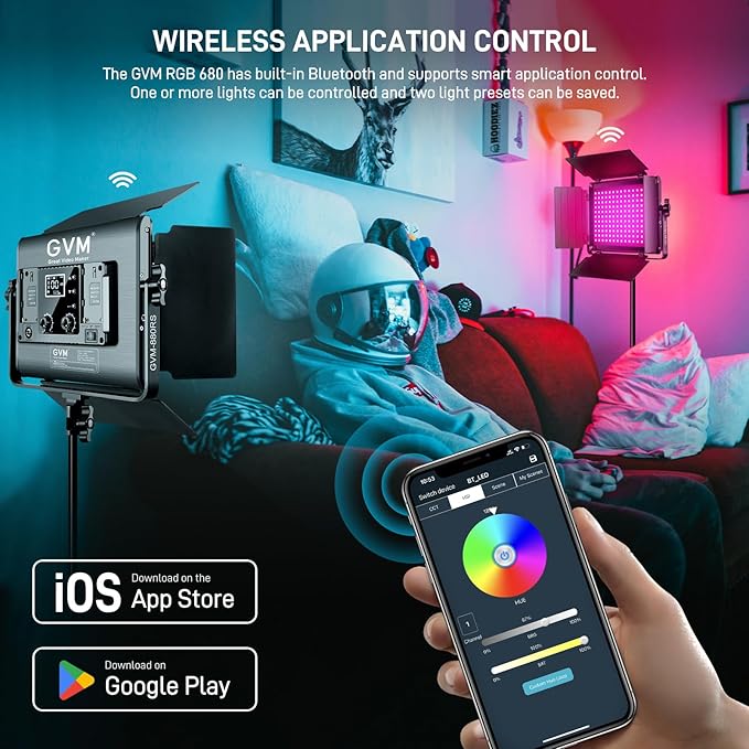 GVM RGB LED Video Light with Bluetooth Control, 60W Photography Studio Lighting Kit with Stands, 2-Packs 880RS Dimmable Led Panel Light for YouTube, Streaming, Gaming, 8 Applicable Scenes, CRI97